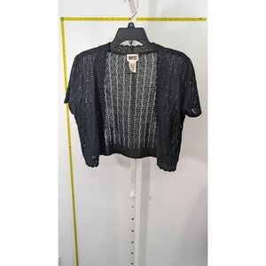 Sweet Kizz Womens Black Crochet Knit Shrug Open Front Cardigan Cropped Medium
